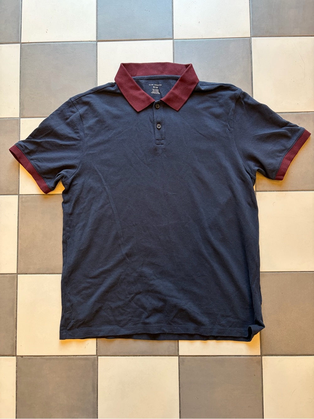 Club Monaco Navy and Burgundy Ringer Polo